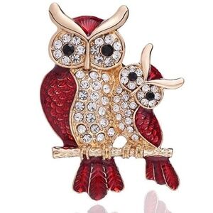 *DIONNE* Gold x Red Double Owl Fashion Brooch